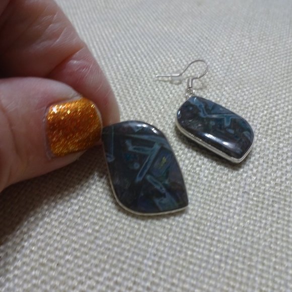 Natural "STICK AGATE" Handmade Sterling Dangle Earrings (1" Drop) #708B - Picture 3 of 3